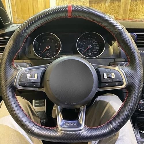 JI Loncky Auto Custom Fit OEM Black Genuine Leather Suede Steering Wheel Covers for Volkswagen Jetta GLI 2015-2021 / VW Golf R 2015-2019 / VW Golf 7 MK7 Golf GTI 2015-2021 Accessories - Image 5