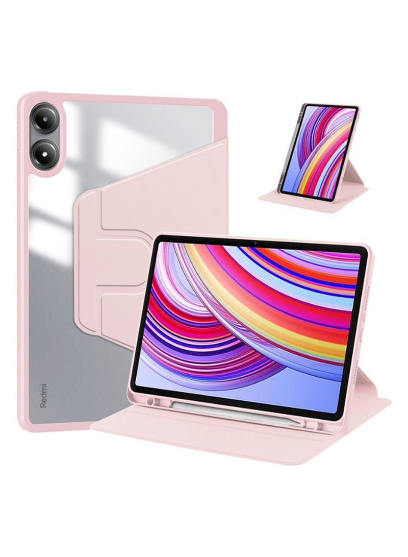 for Redmi Pad Pro 12.1-Inch / Xiaomi POCO Pad 12.1-Inch Case Cover, Tablet Protective Case  , Acrylic 360 ° Rotating Design, Automatic Wake-up/sleep, Soft Leather,Pink - Image 1