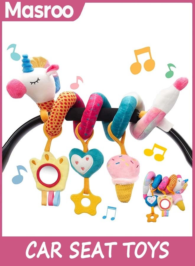 Masroo Car Seat Toys for Babies Boy Girl - Baby Toys 3-6 Months - Rattle, Mirror, Crinkle, Squeaky Carseat Stroller Toys Developmental Newborn Baby Girl Gifts - Image 1