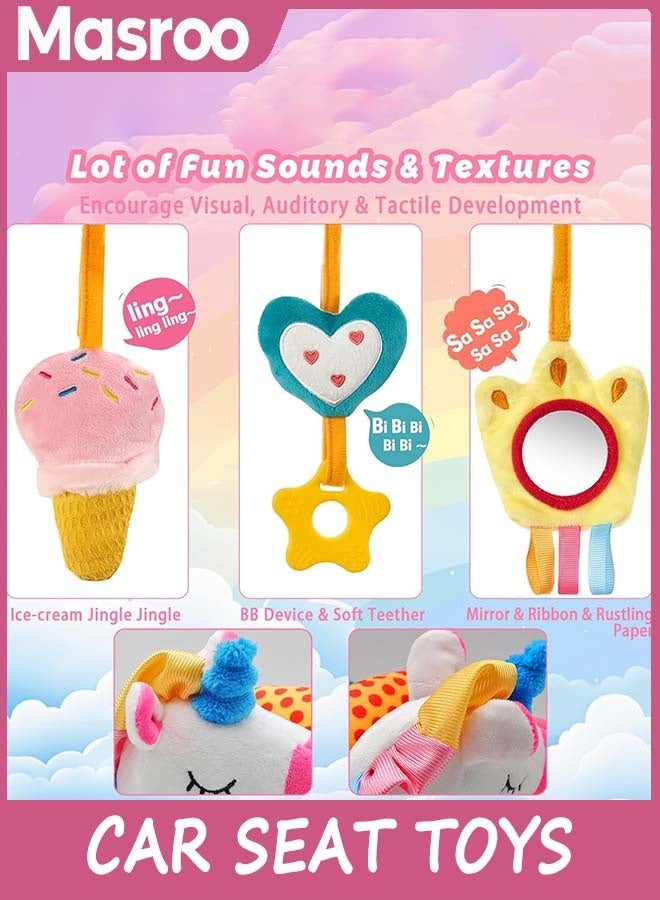 Masroo Car Seat Toys for Babies Boy Girl - Baby Toys 3-6 Months - Rattle, Mirror, Crinkle, Squeaky Carseat Stroller Toys Developmental Newborn Baby Girl Gifts - Image 5