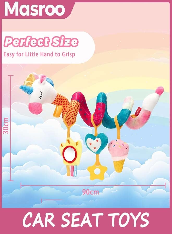 Masroo Car Seat Toys for Babies Boy Girl - Baby Toys 3-6 Months - Rattle, Mirror, Crinkle, Squeaky Carseat Stroller Toys Developmental Newborn Baby Girl Gifts - Image 2