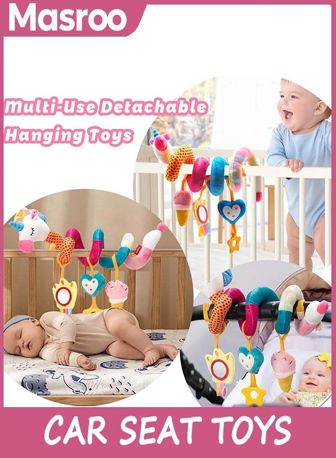 Masroo Car Seat Toys for Babies Boy Girl - Baby Toys 3-6 Months - Rattle, Mirror, Crinkle, Squeaky Carseat Stroller Toys Developmental Newborn Baby Girl Gifts - Image 4