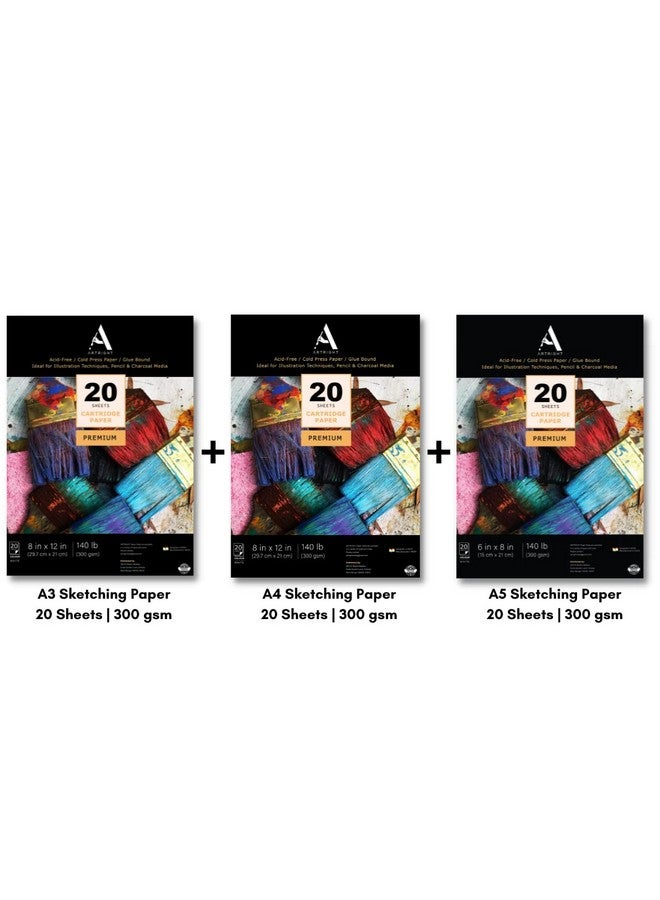 ArtRight ArtRight Drawing & Sketching Paper Combo of A3 (20 Sheets) + A4 (20 Sheets) + A5 (20 Sheets) - Handmade Drawing & Sketching Papers for Pencil, Charcoal, Ink and Mixed Media - Image 2
