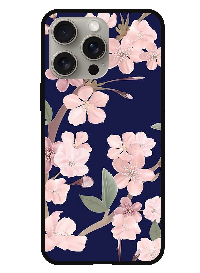 Theodor Protective Case Anti Scratch Shock Proof Bumper Cover For iPhone 15 Pro Pink Flowers In Blue Background - Image 1