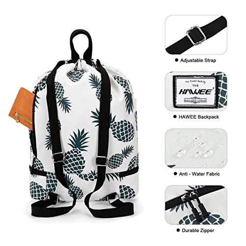 HAWEE Dry Wet Drawstring Backpack with Shoe Compartment for Women and Men Waterproof Yoga String Bag Outdoor Sports Rucksack for Gym/Beach/Swim Pool, Pineapple Green - Image 5