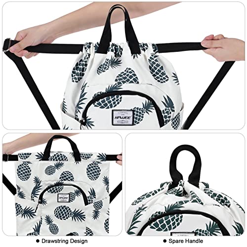 HAWEE Dry Wet Drawstring Backpack with Shoe Compartment for Women and Men Waterproof Yoga String Bag Outdoor Sports Rucksack for Gym/Beach/Swim Pool, Pineapple Green - Image 4