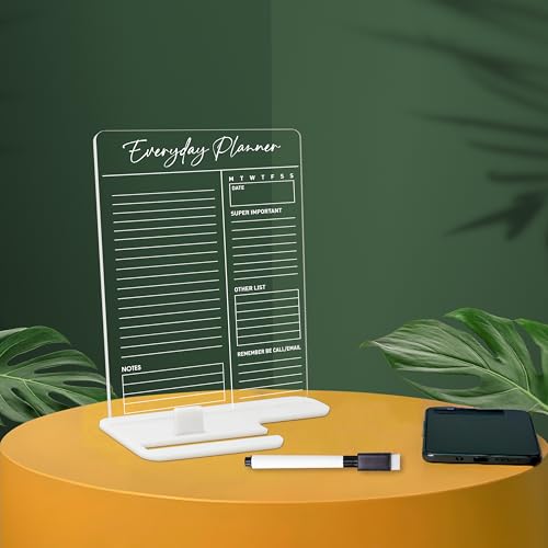 True Flair Trueflair Acrylic Board For Desk (24x16 CM)| Best Planner & Organiser For Enhancing Productivity | White Acrylic Base With Slot For Phone | Including Dry Erase Marker (Everyday Planner, Design 1) - Image 1