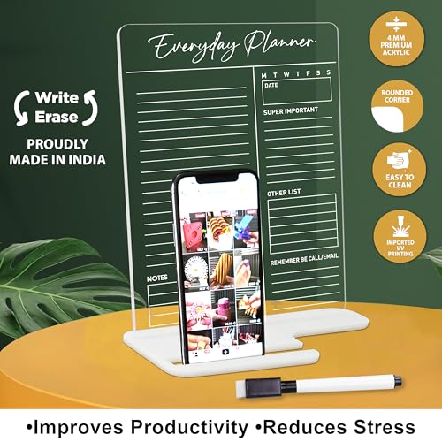 True Flair Trueflair Acrylic Board For Desk (24x16 CM)| Best Planner & Organiser For Enhancing Productivity | White Acrylic Base With Slot For Phone | Including Dry Erase Marker (Everyday Planner, Design 1) - Image 5