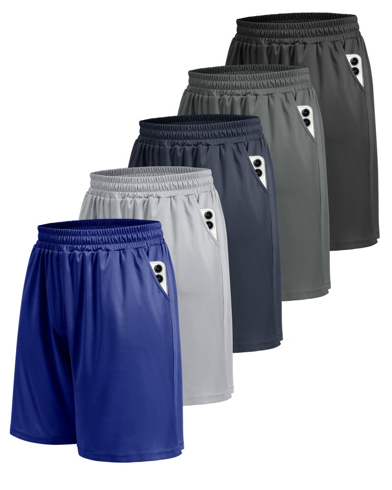 BOOJO 5 Pack Athletic Gym Mens Shorts - Workout Black Quick Dry Basketball Shorts with Pockets for Running Casual Activewear - Image 1