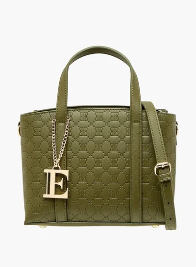 ELLE Women Embossed Tote Bag with Double Handle and Zip Closure