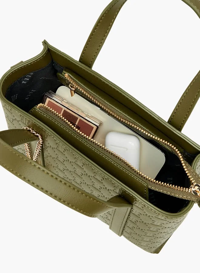 ايل Women Embossed Tote Bag with Double Handle and Zip Closure