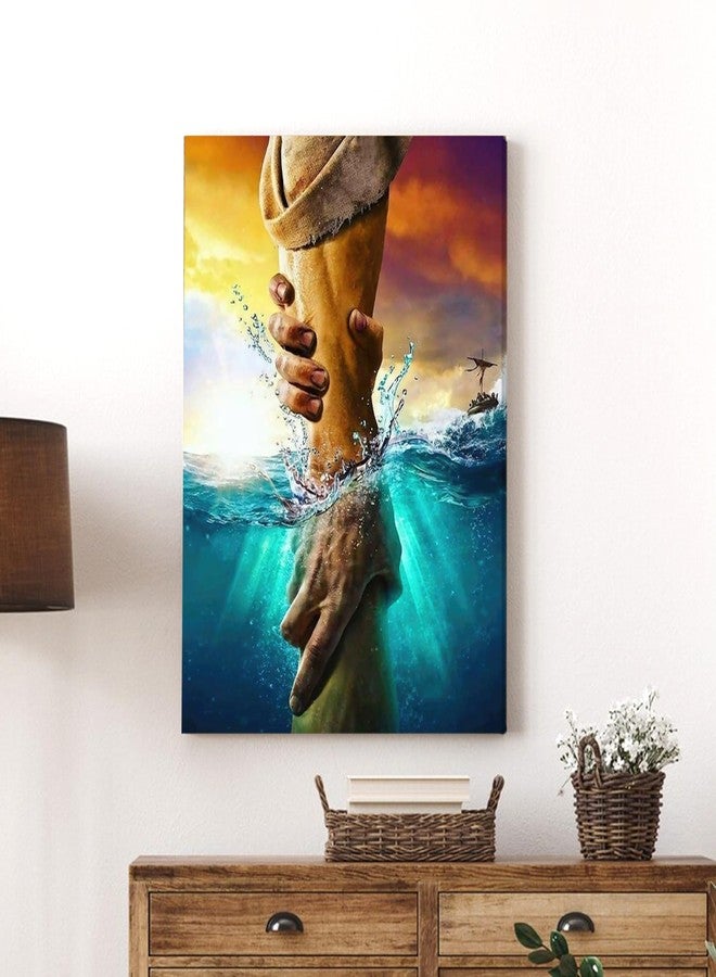 Fantasy Artists Framed Jesus Christ Canvas Wall Art The Hand of God Jesus Reaching Into Water Christian Painting Prints Biblical Wall Decor Religious Room Decor for Church Prayer Room Schools Hospitals 12" x 16" - Image 2