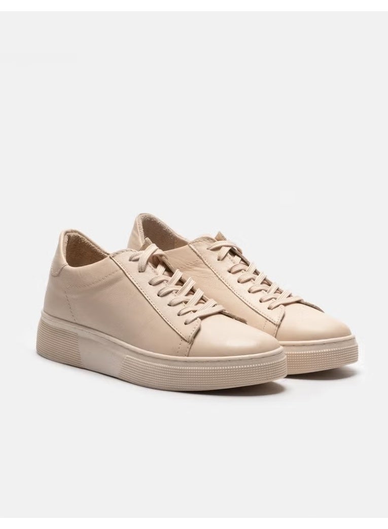Cabani Genuine Leather Beige Lace-up Women's Sneakers - Image 3