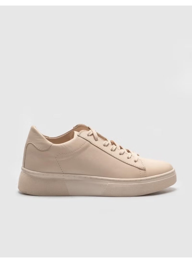 Cabani Genuine Leather Beige Lace-up Women's Sneakers - Image 4