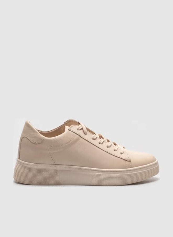 Cabani Genuine Leather Beige Lace-up Women's Sneakers - Image 1