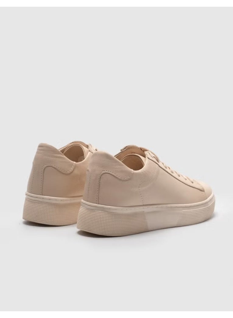Cabani Genuine Leather Beige Lace-up Women's Sneakers - Image 2