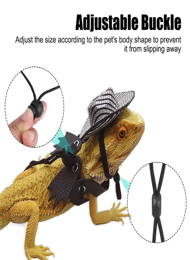 MiOYOOW Bearded Dragon Leash Harness Set, Halloween Lizard Leash Wings Costume S/M/L 3 Sizes Reptile Harness Clothes with Cowboy Hat for Small Pets - Image 4