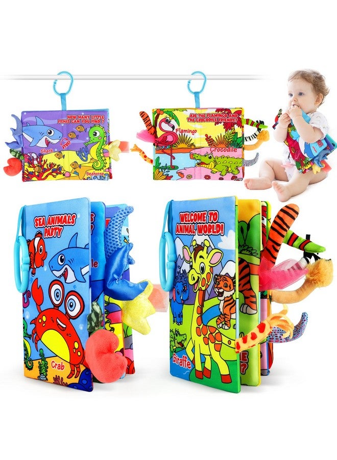 Vanmor Soft Baby Books For 0-18 Month Olds - 2Pcs Crinkle Cloth Books With Forest & Ocean Themes, Tummy Time Toys For Infants, Sensory Books For Babies, Ideal Christmas - Image 1