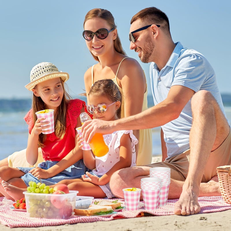 Whaline 50Pcs Buffalo Plaids Paper Cups Light Pink Checkered Disposable Cups Party Decorative Cups for Valentines Day Birthday Cold Hot Drinkware Tableware Decor Supplies  9 Oz - Image 5