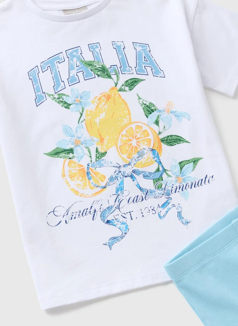 Matalan Girls Blue Lemon T-Shirt & Cycle Short Set