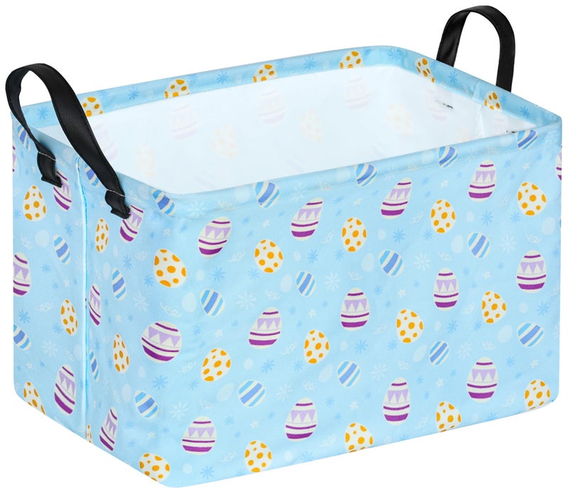 KUNRO Bunny Easter Eggs Basket Storage Basket Gift Shelf Basket Storage Bin, Nursery Basket Organizer Box for With Handles for Room Deco - Image 1
