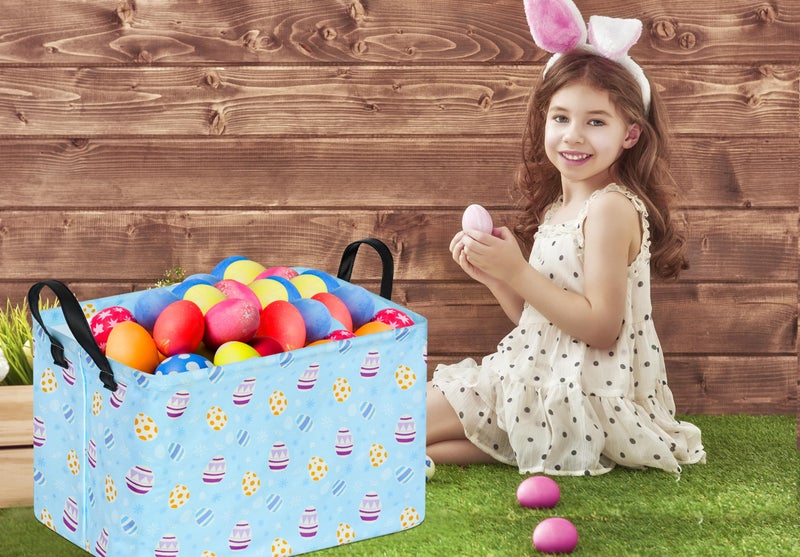KUNRO Bunny Easter Eggs Basket Storage Basket Gift Shelf Basket Storage Bin, Nursery Basket Organizer Box for With Handles for Room Deco - Image 3