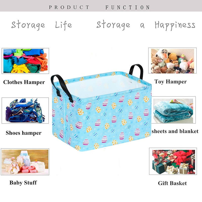 KUNRO Bunny Easter Eggs Basket Storage Basket Gift Shelf Basket Storage Bin, Nursery Basket Organizer Box for With Handles for Room Deco - Image 5