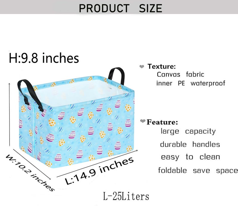 KUNRO Bunny Easter Eggs Basket Storage Basket Gift Shelf Basket Storage Bin, Nursery Basket Organizer Box for With Handles for Room Deco - Image 2