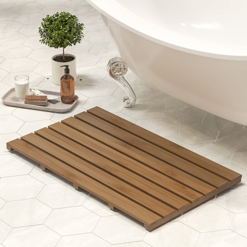 Bamboo Wooden Bath Floor Mat for Luxury Shower NonSlip Bathroom Waterproof Carpet for Indoor or Outdoor Use Walnut313 x 181 x 15 Inches