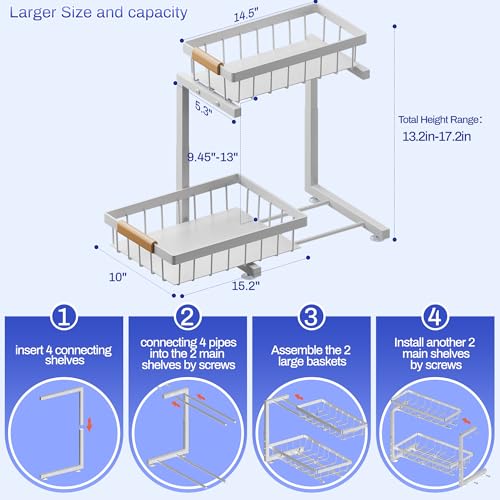 ADBIU 2 Pack Under Sink Organizers and Storage Height Adjustable 2Tier Pull Out Cabinet Organizer Heavy Duty Slide Out Sink Shelf Drawer for Kitchen Bathroom Organization - Image 3