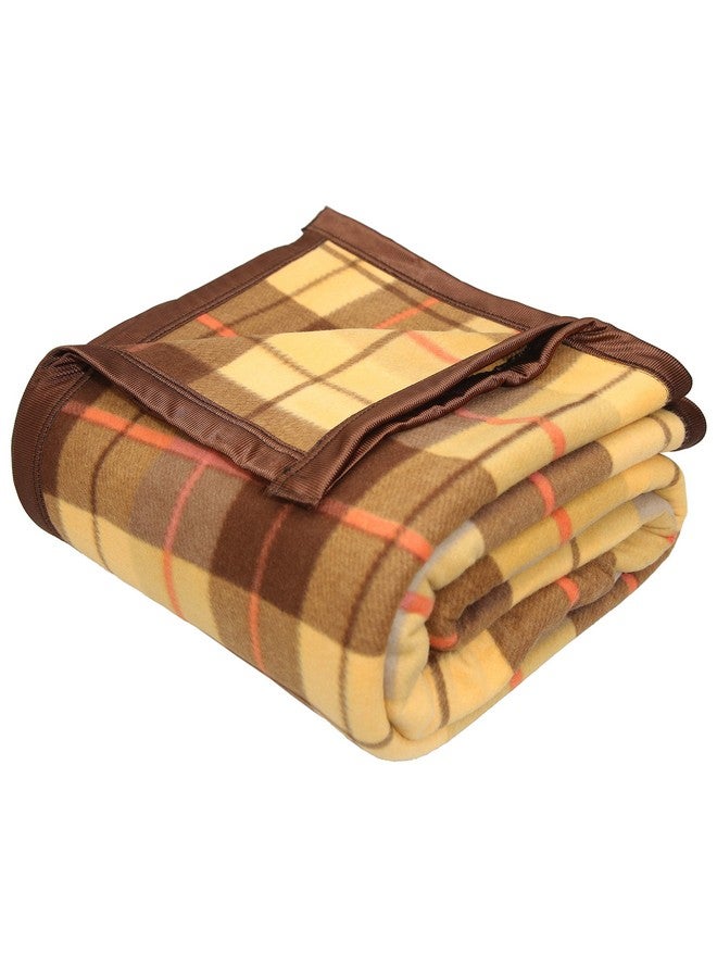 Goyal's Modern Check All Season Polar Fleece Single Bed Blanket, 60X90 Inches - Golden Brown, 300 TC - Image 1