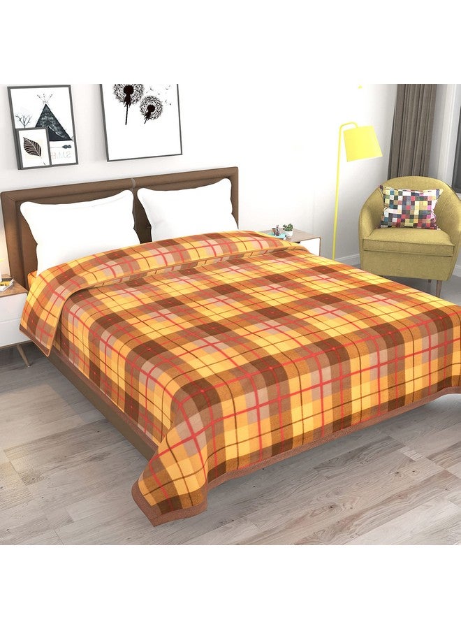 Goyal's Modern Check All Season Polar Fleece Single Bed Blanket, 60X90 Inches - Golden Brown, 300 TC - Image 4