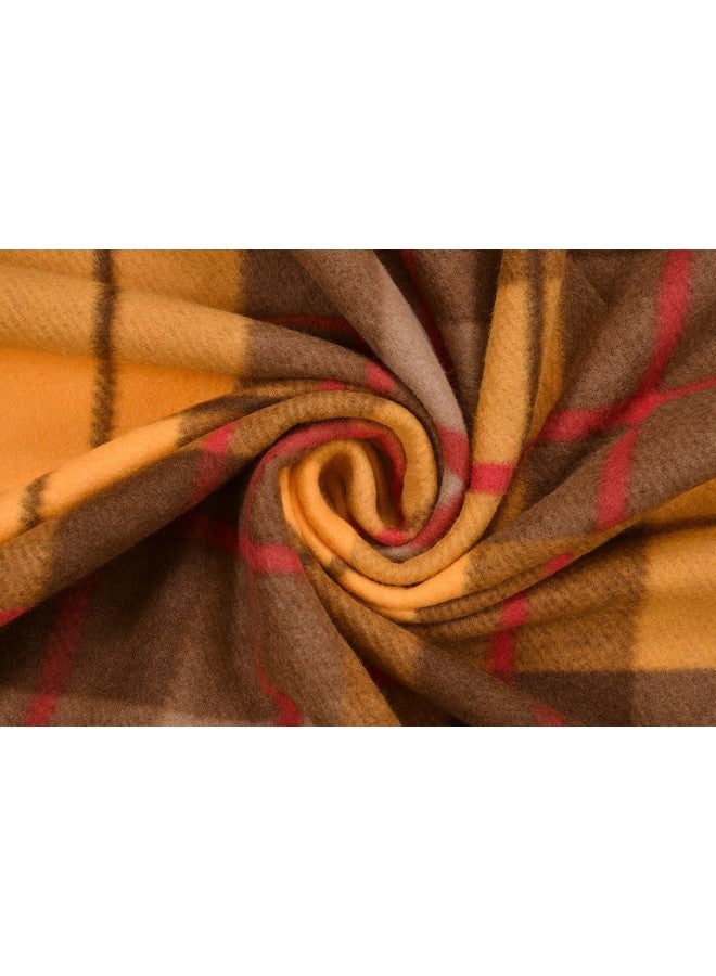 Goyal's Modern Check All Season Polar Fleece Single Bed Blanket, 60X90 Inches - Golden Brown, 300 TC - Image 5