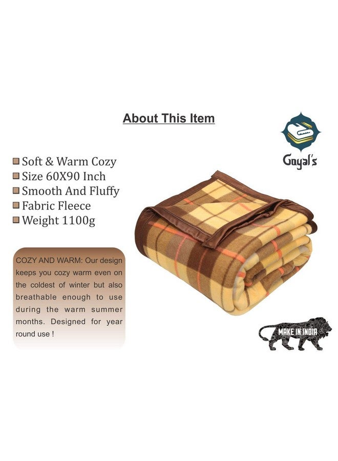 Goyal's Modern Check All Season Polar Fleece Single Bed Blanket, 60X90 Inches - Golden Brown, 300 TC - Image 3