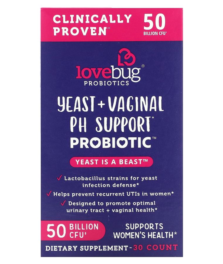 LoveBug Probiotics Yeast + Vaginal PH Support Probiotic 50 Billion CFU 30 Capsules