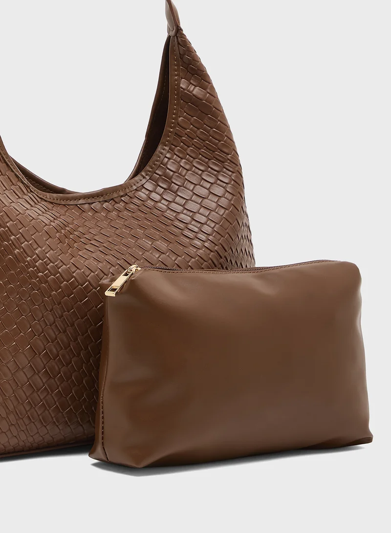 ELLA Textured Shoulder Bag with Pouch