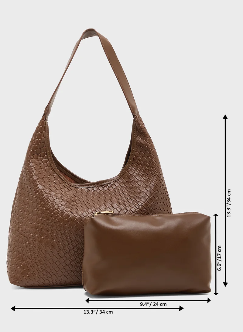 ELLA Textured Shoulder Bag with Pouch