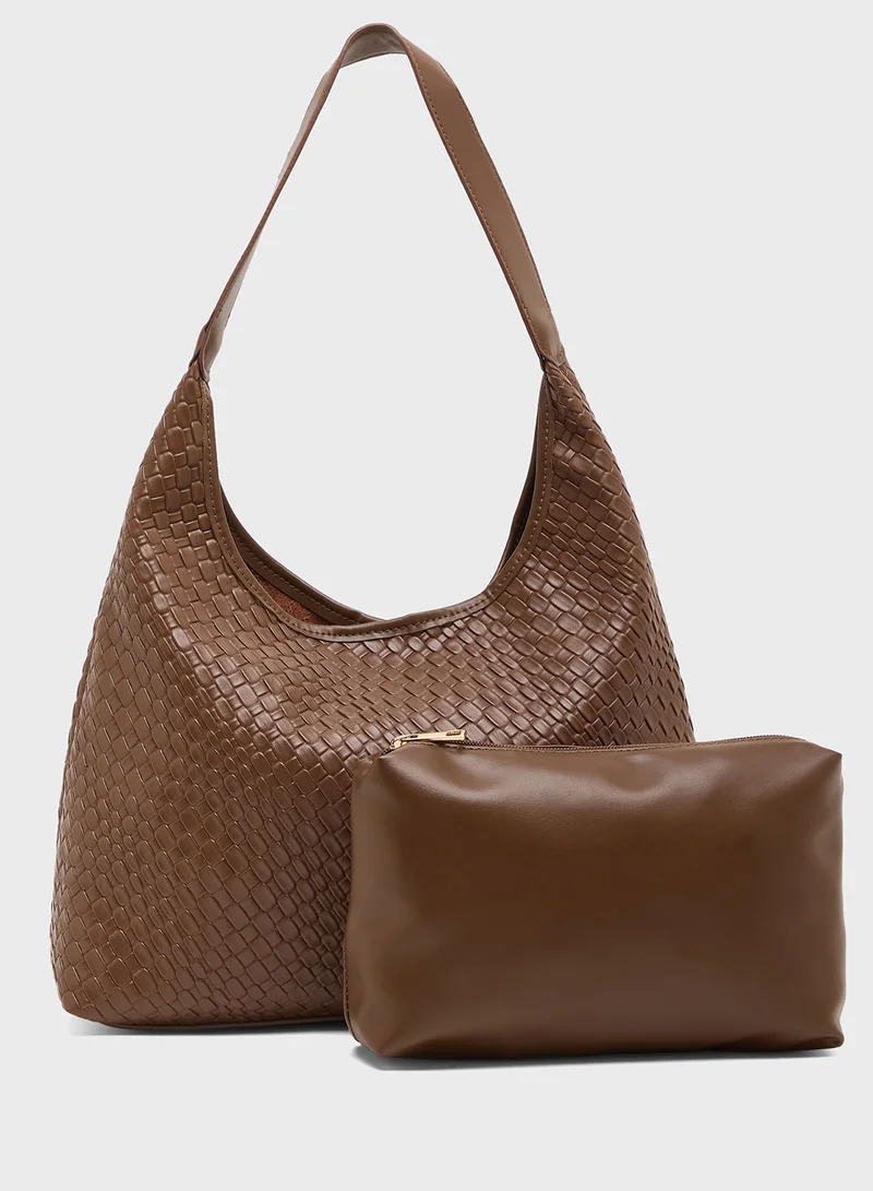 ELLA Textured Shoulder Bag with Pouch