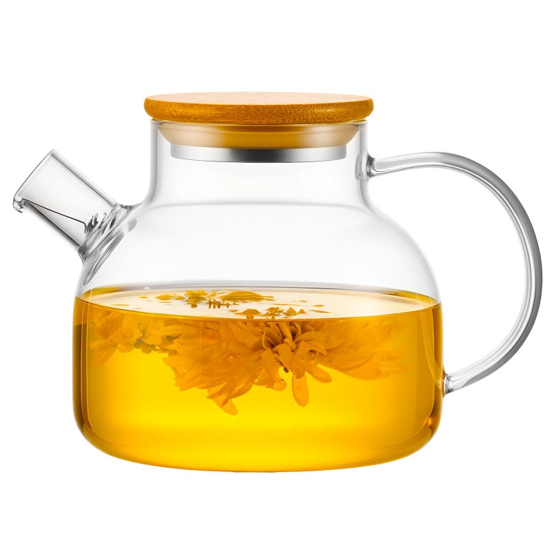 PARACITY Glass Teapot Stovetop 20 OZ/600ml, Borosilicate Clear Tea Kettle with Bamboo Lid, Glass Tea pot with Removable Filter Spout, Teapot Blooming and Loose Leaf Tea Maker Tea Brewer for Camping - Image 1