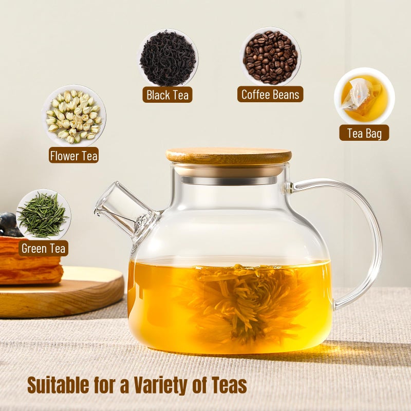 PARACITY Glass Teapot Stovetop 20 OZ/600ml, Borosilicate Clear Tea Kettle with Bamboo Lid, Glass Tea pot with Removable Filter Spout, Teapot Blooming and Loose Leaf Tea Maker Tea Brewer for Camping - Image 5
