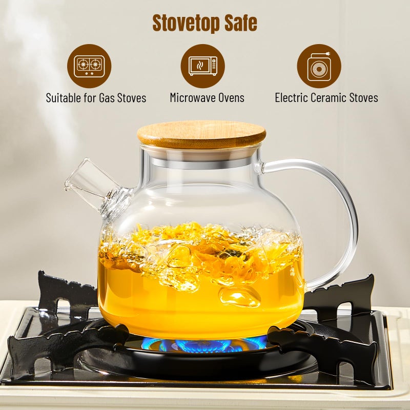 PARACITY Glass Teapot Stovetop 20 OZ/600ml, Borosilicate Clear Tea Kettle with Bamboo Lid, Glass Tea pot with Removable Filter Spout, Teapot Blooming and Loose Leaf Tea Maker Tea Brewer for Camping - Image 4