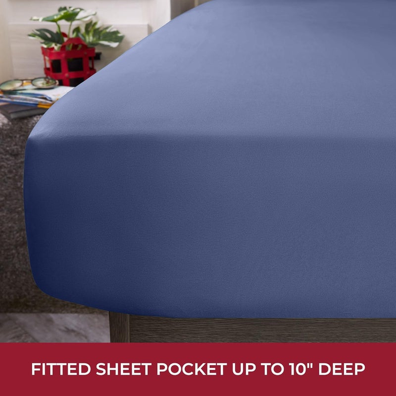 mellanni Mellanni RV Short Queen Sheets - 4 PC Iconic Collection Bedding Sheets & Pillowcases - Hotel Luxury  Extra Soft  Cooling Bed Sheets - Deep Pocket up to 10 inch (RV/Short Queen  Blue Nova)  - Image 4