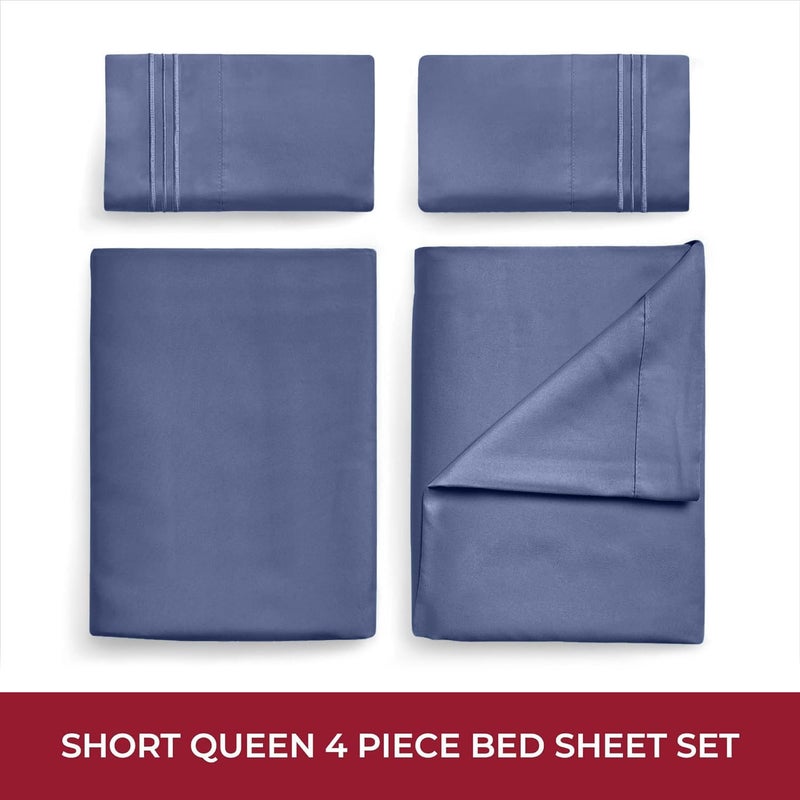 mellanni Mellanni RV Short Queen Sheets - 4 PC Iconic Collection Bedding Sheets & Pillowcases - Hotel Luxury  Extra Soft  Cooling Bed Sheets - Deep Pocket up to 10 inch (RV/Short Queen  Blue Nova)  - Image 3