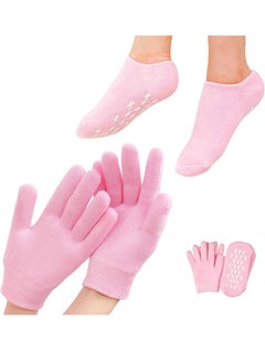 Moisturizing Glove and Sock, Gel Spa Moisturizing Therapy Sock ＆ Glove, Soften Repairing Dry Cracked, Hands Feet Skin Care (Pink)