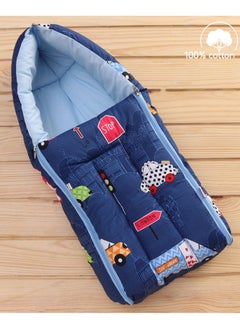 babyhug Babyhug Pure Cotton Sleeping Bag for 0+ Months, City Buzz Print in Navy Blue, Comfortable, Travel-friendly Design, Zipper Closure - 70 x 28cm  - Image 1