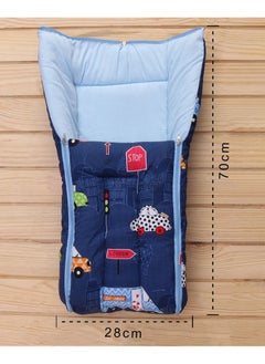 babyhug Babyhug Pure Cotton Sleeping Bag for 0+ Months, City Buzz Print in Navy Blue, Comfortable, Travel-friendly Design, Zipper Closure - 70 x 28cm  - Image 3