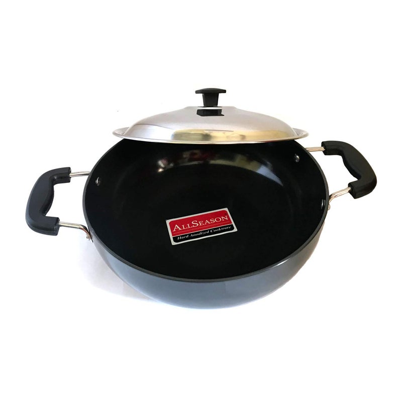 SRIYUG Hard Anodized Nonstick All Purpose Pan Deep Kadai Deep Frying Pan with Stainless Steel Lid Stir Fry Pan Multipurpose Pan 2 ltr