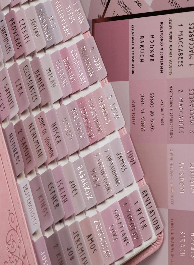 UPAFEXXI-Laminated Bible Tabs with Book Summaries(Rose Gold Foil Embossed Lettering), Bible Tabs for Women and Men, Reposition Large Print Stickers, Easy to Read, 80Chapters Labels for Easy Navigation - Image 1