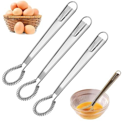 Homava Stainless Steel Whisk Manual Flat Mini Wire Egg Beater Spring Stirrer Sauce Milk Coffee Beater Tool | 8 Inch | 3 Pcs - Image 1