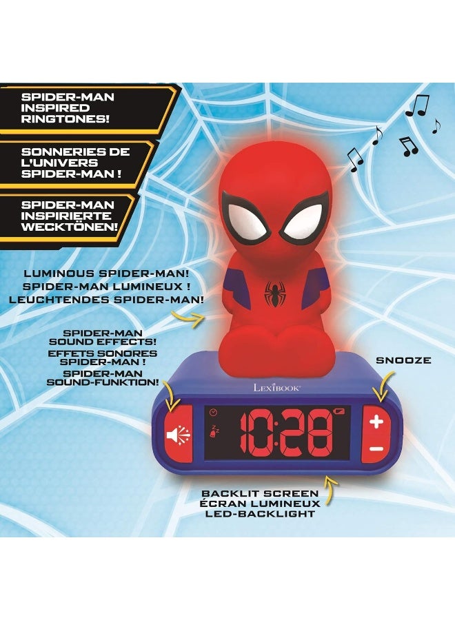 Lexibook Marvel Spider-Man Digital Alarm Clock for Kids with LED Night Light, Snooze Function, Superhero Sound Effects, Luminous Display, Bedroom Table Clock for Boys and Girls, Blue Spider-Man Theme Alarm Clock with Easy Read LCD Screen - Image 3
